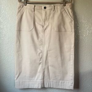 Christopher & Banks Womens 12 Solid Tan Khaki Pencil Skirt Pockets Modest Church